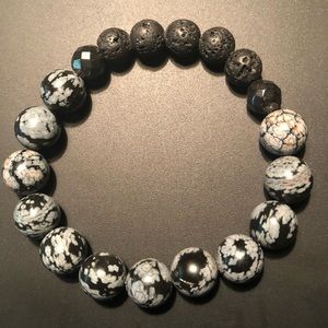 Snowflake Obsidian x Faceted Hematite x Lava stone Bracelet